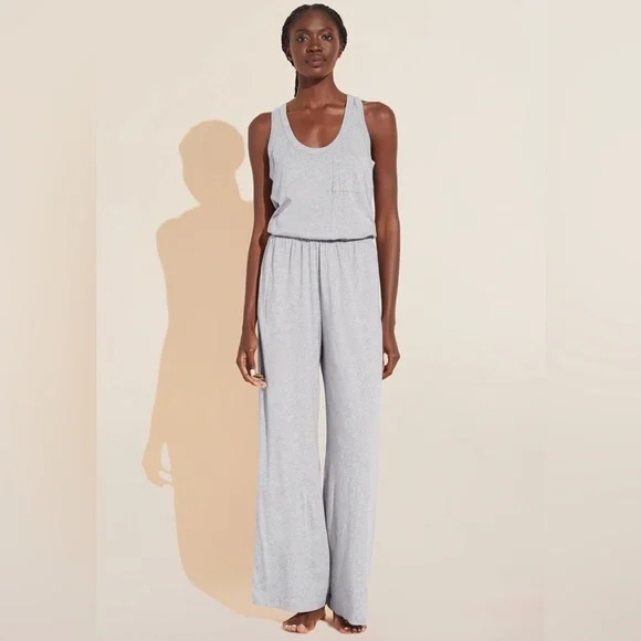 •Eberjey Aloe Infused Cotton Wide Leg Jumpsuit - Heather Grey - Picture 3 of 8